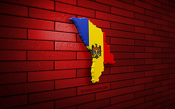 Moldova map, , red brickwall, European countries, Moldova map silhouette, Moldova flag, Europe, Moldovan map, Moldovan flag, Moldova, flag of Moldova, Moldovan 3D map HD wallpaper