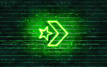 Converse green logo, , green brickwall, Converse logo, fashion brands, Converse neon logo, Converse HD wallpaper