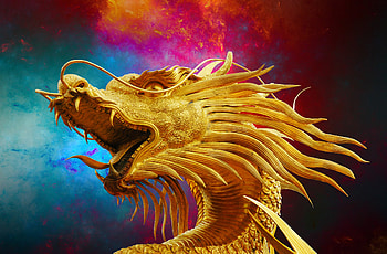 Art, Mane, Dragon, Face, Golden Dragon HD wallpaper