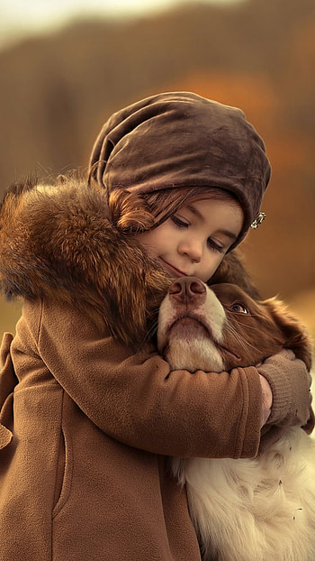 little girl, dog, depth of field, graphy, child HD phone wallpaper