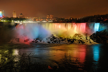 Falls At Night, night, lights, other, colors, waterfalls, nature HD wallpaper