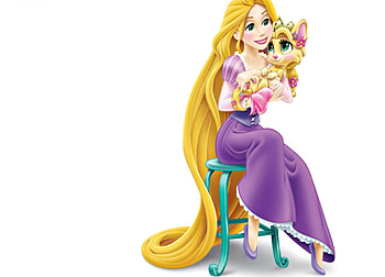 Rapunzel and Summer, palace pets, white, blonde, cute, disney, cat, rapunzel, summer, purple, princess HD wallpaper