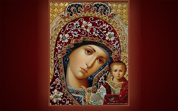 Mother of God of Kazan, dark red, Mary, Jesus, Baby, jewelry, Virgin, icon HD wallpaper