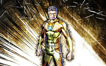 Goild Foil Tony Stark, grunge art, Fortnite Battle Royale, Fortnite characters, Goild Foil Tony Stark Skin, brown abstract rays, Fortnite, Goild Foil Tony Stark Fortnite HD wallpaper