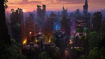 Overgrown Future: Post‑Apocalyptic Sci‑Fi City, Post-apocalyptic City, Futuristic, Sci Fi HD wallpaper