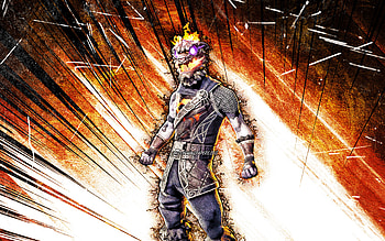 Molten Battle Hound, grunge art, Fortnite Battle Royale, Fortnite characters, Molten Battle Hound Skin, orange abstract rays, Fortnite, Molten Battle Hound Fortnite HD wallpaper