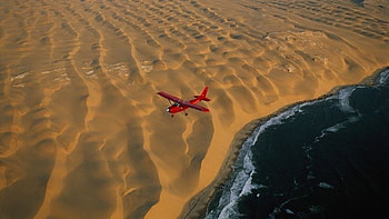 Namibia-desert meets the sea, sea, plane, desert, amazing HD wallpaper