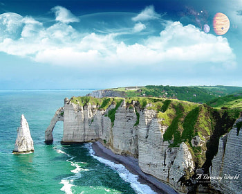 Digital sea, sea, digital, moon, art, space HD wallpaper