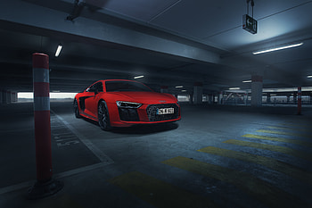 Audi R8 V10 Plus In Parking , audi-r8, audi, cars, 2018-cars, behance HD wallpaper