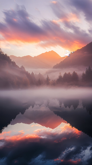 Serene Morning Reflections: A Dreamy , mountain, mist HD phone wallpaper