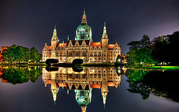 Cities, Night, Building, Reflection, Shine, Brilliance, Germany, Hanover HD wallpaper