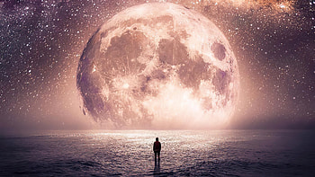 Talking With Moon, moon, alone, artist, artwork, digital-art HD wallpaper