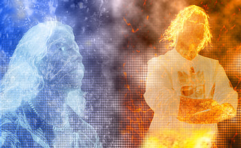 Mr. Fire and Water, fantasy, water, fire, man HD wallpaper