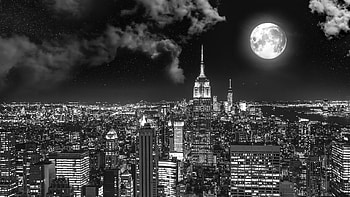 Night City BW Full Moon HD wallpaper