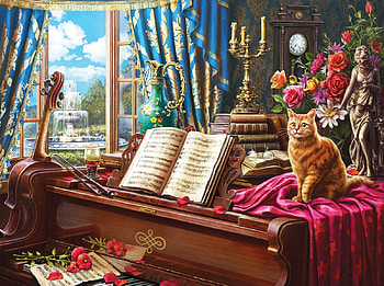 The piano, instrument, painting, room, piano, art, pisici, pictura, cat HD wallpaper