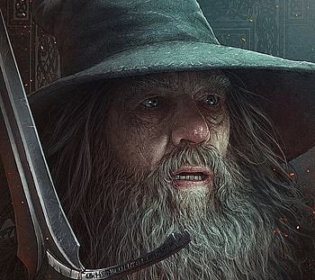 Gandalf the Grey, man, portrait, hobbot, face, gandalf, lotr, art, wizard, kerem beyit, fantasy, hat HD wallpaper