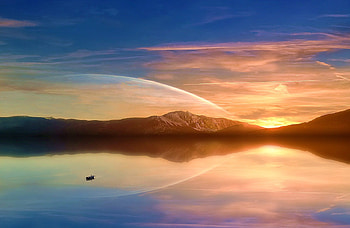 Lovely sunset, by Gucken, blue, planet, sky, beautiful, sun, sunset, ocean HD wallpaper