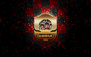 Al Raed FC, glitter logo, Saudi Professional League, red black checkered background, soccer, saudi football club, Al Raed logo, mosaic art, football, Al-Raed HD wallpaper
