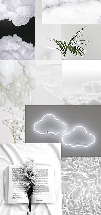 Aesthetic White Mood, cloud, floral, sky, marble, collage, ocean, mood_board, water, flower HD phone wallpaper
