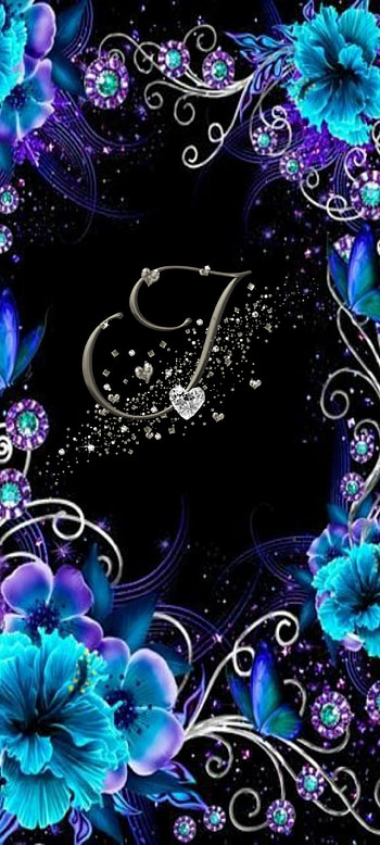 Letter I, flowers, blue, black, hearts, purple, silver, cute HD phone wallpaper