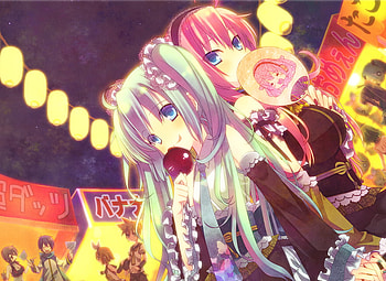 Volcaloid, blue, hatsune miku, lanterns, meiko, kaito, long hair, gumi, fan, pink, megurine luka, kagamine rin, kamui gakupo, kagamine len HD wallpaper
