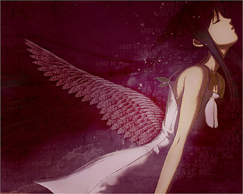 Pink Angel, purple, angel, pink, resting HD wallpaper