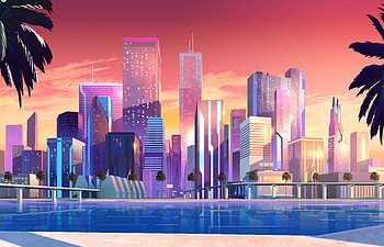Retro style artwork, high buildings, cityscape HD wallpaper