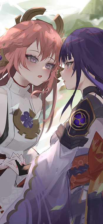 Raiden Shogun & Yae Miko — Whispered Thunder (Genshin ), Baal Raiden Shogun (Genshin Impact), Yae Miko Guuji (Genshin Impact), video game, Genshin Impact HD phone wallpaper