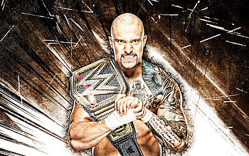 Karrion Kross, grunge art, american wrestler, WWE, Kevin Kesar, wrestling, brown abstract rays, Karrion Kross with belt, wrestlers, Karrion Kross HD wallpaper
