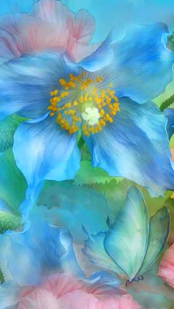 Flowers and Butterflies, butterfly, blue, pastel, artistic, flower HD phone wallpaper