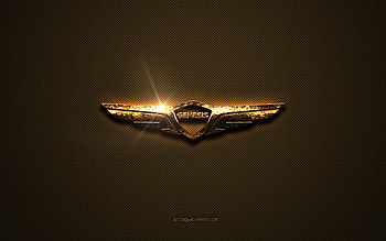 Genesis golden logo, artwork, brown metal background, Genesis emblem, creative, Genesis logo, brands, Genesis HD wallpaper