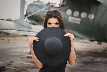 Girl Covering Her Face With Hat, girls, model, hat, black-dress HD wallpaper