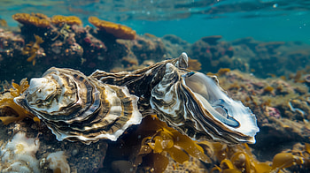 Oyster Amidst Seaweed and Coral, oyster, seaweed, coral HD wallpaper