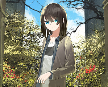 Blue eyes, brunette, anime girl HD wallpaper