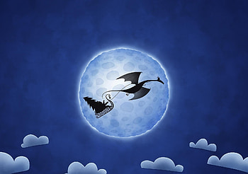 Dragon, moon, Santa Claus, digital art HD wallpaper