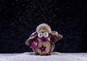 Toy, figure, owl, snowfall HD wallpaper