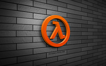 Half-Life 3D logo, , gray brickwall, creative, online games, Half-Life logo, 3D art, Half-Life HD wallpaper