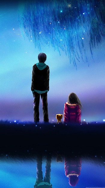 Romantic love couple cartoon . 3D HD phone wallpaper