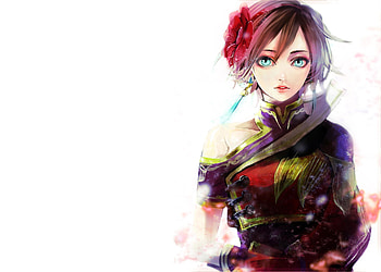 Diao Chan, cute, white background, girl, anime girl, dynasty warriors, plain background, aqua eyes, brown hair, female HD wallpaper