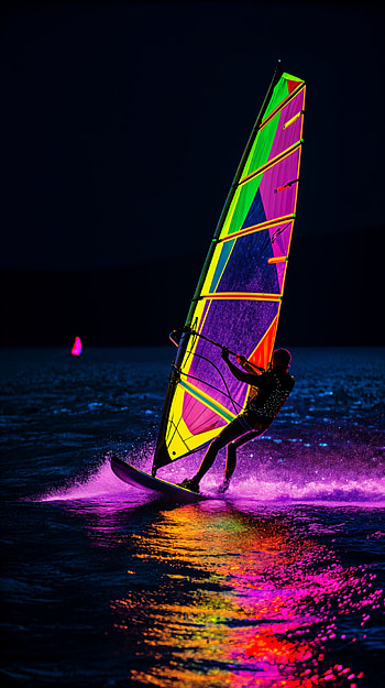 Neon Night Windsurf — , night, water HD phone wallpaper