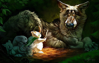 Art, Wolf, Fright, Rabbit HD wallpaper