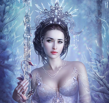Cold, blue, winter, helga helleborus, white, frumusete, girl, helga hertz, beauty, fantasy, portrait, helga-hertz, luminos, helga-helleborus HD wallpaper