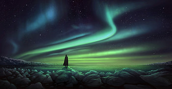 Stones, Art, Shore, Bank, Silhouette, Northern Lights, Aurora Borealis HD wallpaper