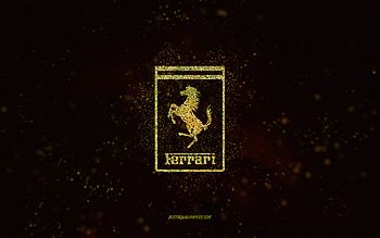 Ferrari glitter logo, , black background, Ferrari logo, yellow glitter art, Ferrari, creative art, Ferrari yellow glitter logo HD wallpaper