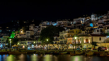 Greece at night , Majestic landscapes, Nighttime allure, Illuminated beauty HD wallpaper
