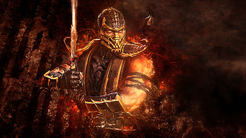 Preview mortal kombat, scorpion, sword, abstraction, video game HD wallpaper
