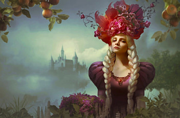 Princess and Castle, graphy, blonde, art, girl, beautiful, long hair, woman, digital, fantasy, pretty, princess, female HD wallpaper