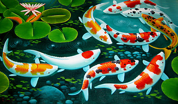 Koi Pond, scale, lily pad, fins, oriental, koi, beauty, nice, water lily, lotus pond, fish, water, sweet, chinese, beautiful, tail, pretty, feng shui, lovely, lotus HD wallpaper