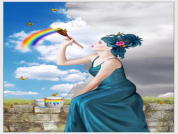 rainbow, paint, lady, sky, color HD wallpaper