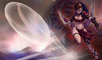 Sivir, games, red eyes, blue hair, girl, weapon, league of legends, video games, female HD wallpaper